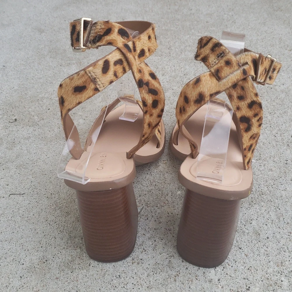 Gianni Bini Marilane Dyed Calf Hair Loepard Print Block Heeled Sandals Size 9M